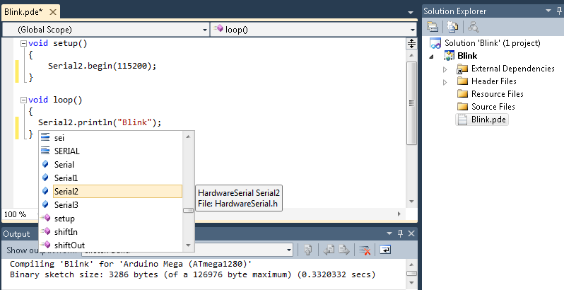 Arduino Visual Studio Intellisense for the Selected Arduino Board