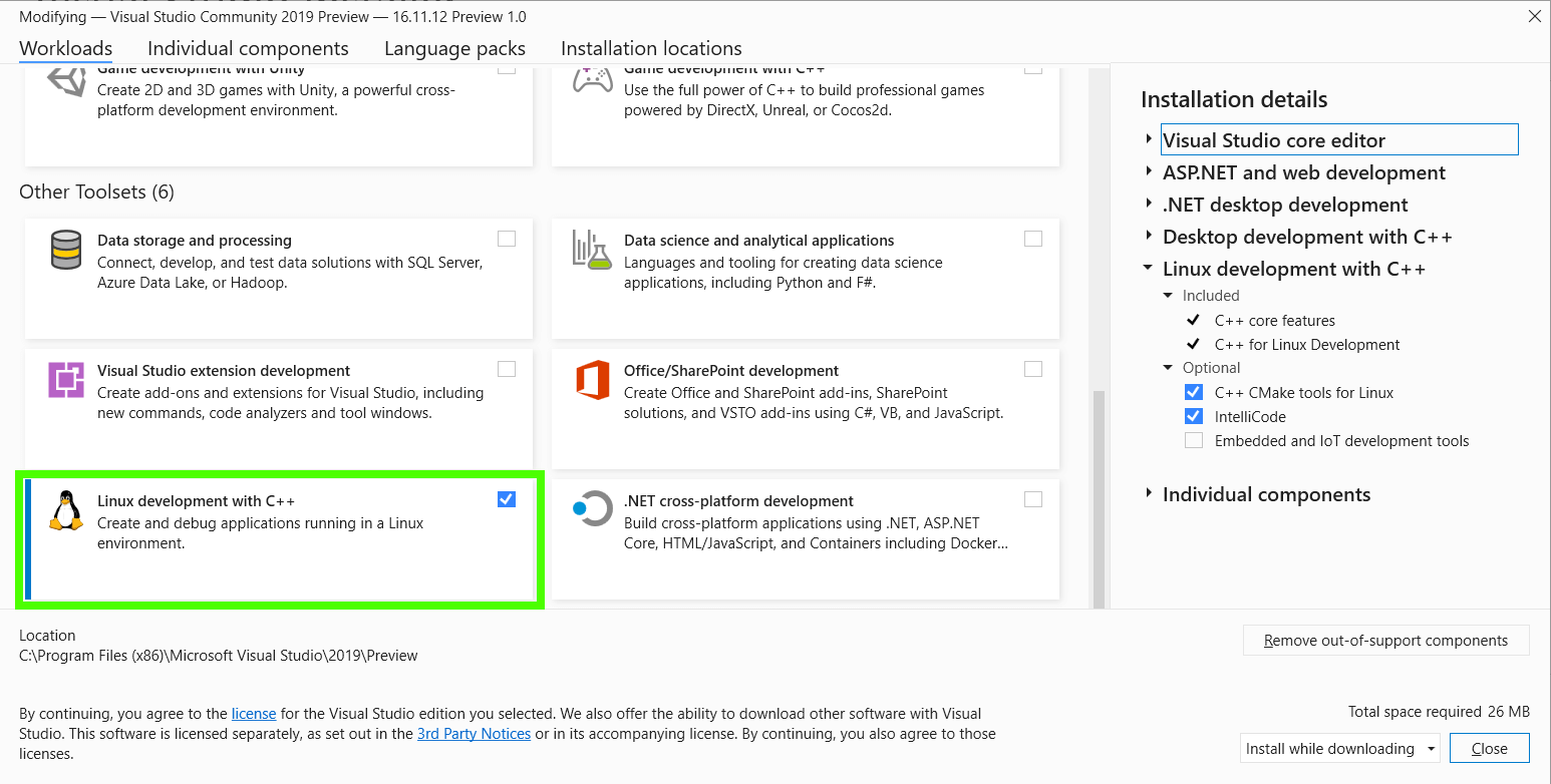 VS2019 Workload Selection