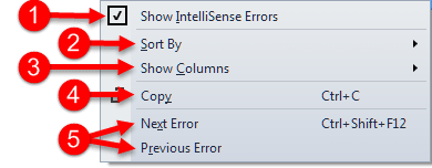 More about the Visual Studio Error List