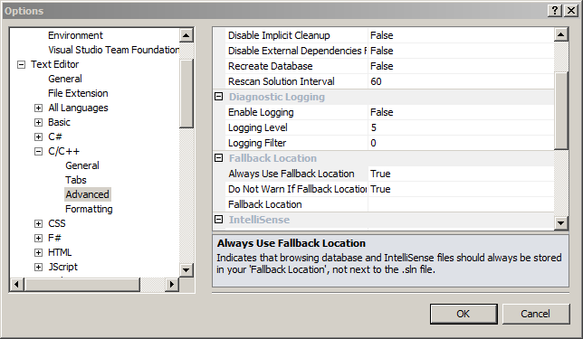 How to prevent or remove Visual Studio ipch/pch folders from the project