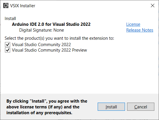 Download the Arduino IDE for Visual Studio